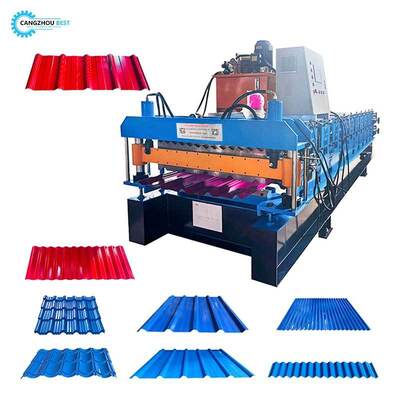 Máy tạo hình cuộn hai lớp cho tấm mái và tường Máy tạo hình thép màu hai lớp đa chức năng