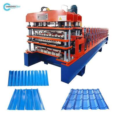 Máy tạo hình cuộn ngói thép màu ba lớp tiết kiệm không gian