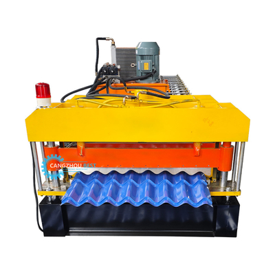 Brazil Độ dày vật liệu 0,3-0,8mm Máy tạo cuộn kim loại Thép mái nhà gạch làm Hydraulic cắt