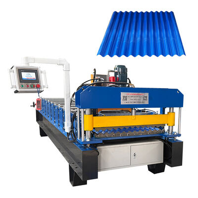 Máy tạo cuộn cắt thủy lực được điều khiển bởi PLC cho tấm mái nhà lợp với tốc độ 8-12m/min